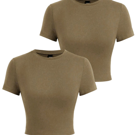 Y2K Woman Solid Cotton Crop Tops Short Sleeve High Elastic T-Shirt Soft O-Neck Sporty Tees Summer Street Fashion Female Clothes
