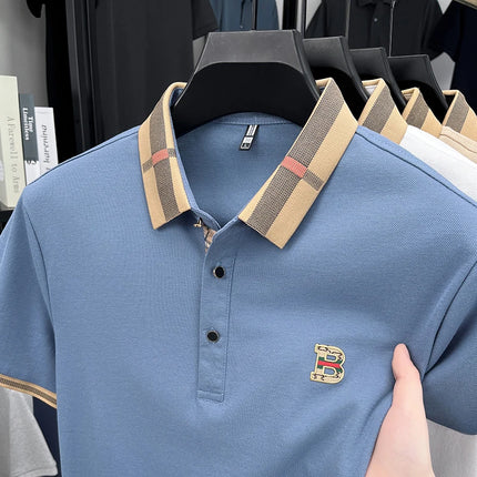 Summer men's golf fashion 2025 short sleeved polo shirt high-end design exquisite ice silk embroidery breathable T-shirt