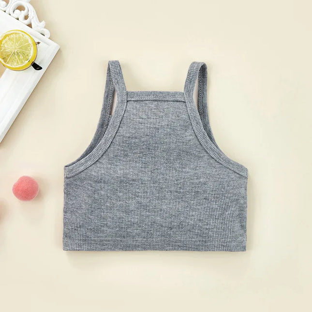 1-6 Years Kids Girls Casual Tank Tops Solid Black Gray Sleeveless Knitted Sling Crop Tops For Girls