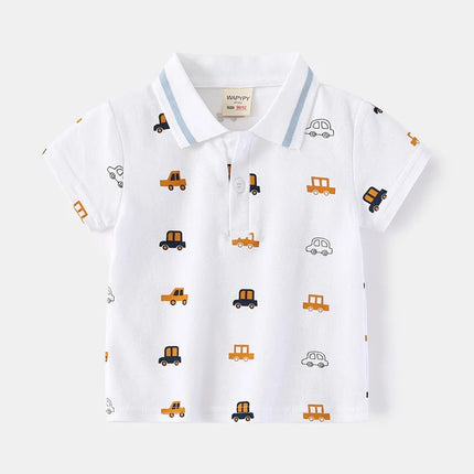 1-7T New Boys Polo Tee Shirt Top Luxury Navy Blue Toddler Boy T Shirt Turn Down Collar Yellow Dinosaur T-Shirts for Kids Clothes