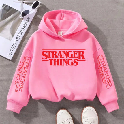 Cartoon-style Children's Hooded Shirt - 3-14 Years Old - Weird Tales Characters Print - European/American Retro Warm Jacket