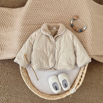 Baby Boys Girls Jackets For Kids Solid Cashmere Lined Cotton Coat Winter Warm High Necked Children Outerwear