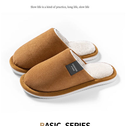 Household Indoor Men's Slippers Autumn and Winter Home Floor for Guests Lightweight Quiet Non-slip Suede Fabric Couple's Shoes