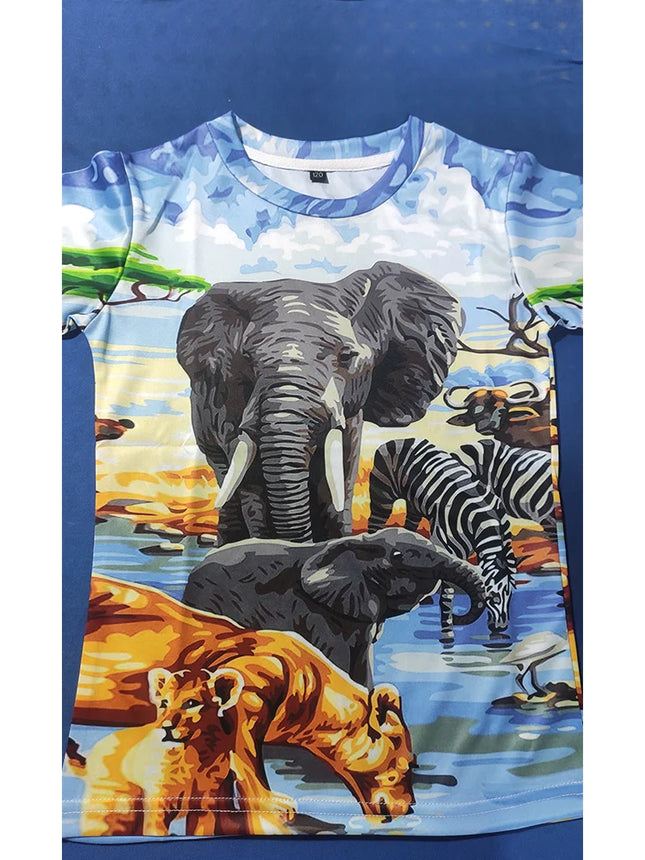 2024 Summer Children 3D Cartoon T-shirt for Boy Animal Printing Dinosaur Shark Boys T Shirt Girls Tops Tees Cartoon Kids Clothes