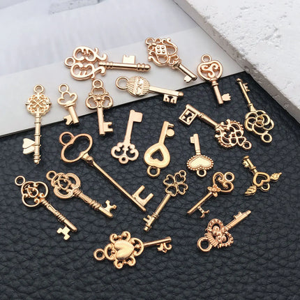 20/100pcs Mini Key Series (Includes Antique Gold/Bronze/KC Gold/Bright Silver Finishes) - Ideal for Handmade Jewelry Crafting"
