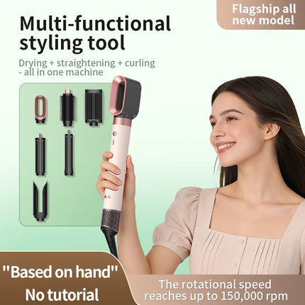 High-Speed Hair Dryer 6 in 1 Set 150000 RPM Ionic Blow Dryer with Diffuser Fast Drying for Thick Curly Hair Women Gift