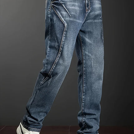 Men's New Straight Leg Stretchable Jeans Casual Pants with Personality Design Comfortable Fit Modern Style
