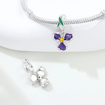 Purple Series 925 Sterling Silver Lily of the Valley Rose Mermaid Witch Hat Charm Fit DIY Bracelet Necklace Charming Gifts