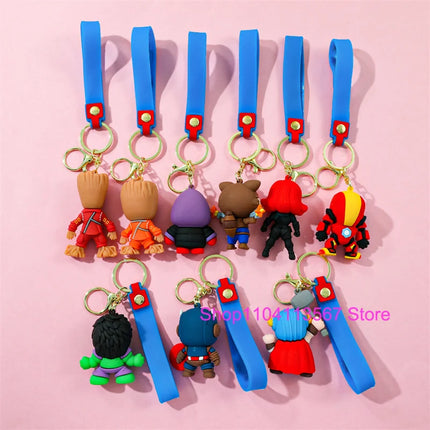 New Q Style Spider Hero Keychain Cartoon Super Heroes Deadpool Cute Doll Keyring Ornament Key Chain Pendant Kids Toys Gifts