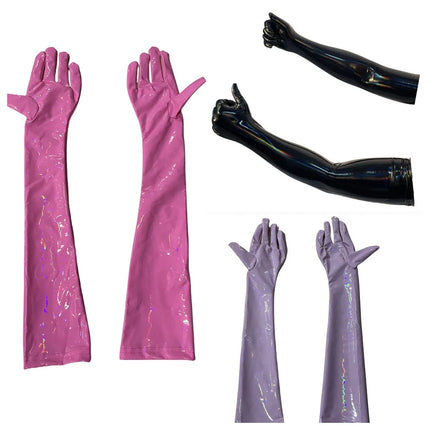 Pink Black Shiny Sexy Long Faux Leather Gloves Women Punk Mitten Tight Gloves Cosplay Dance Party Stage Club Sexy Accessories