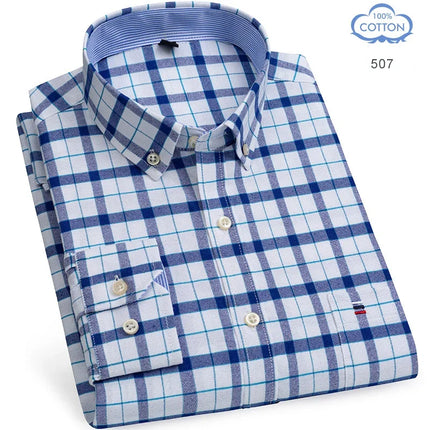 2026 New IN Shirt  Designer Clothes 100% Pure Cotton Oxford Shirts for Men Long Sleeve  Plaid Shirt Striped Male BusinessTartan