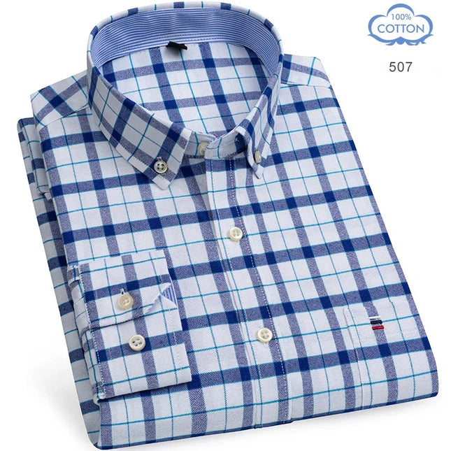 2026 New IN Shirt  Designer Clothes 100% Pure Cotton Oxford Shirts for Men Long Sleeve  Plaid Shirt Striped Male BusinessTartan