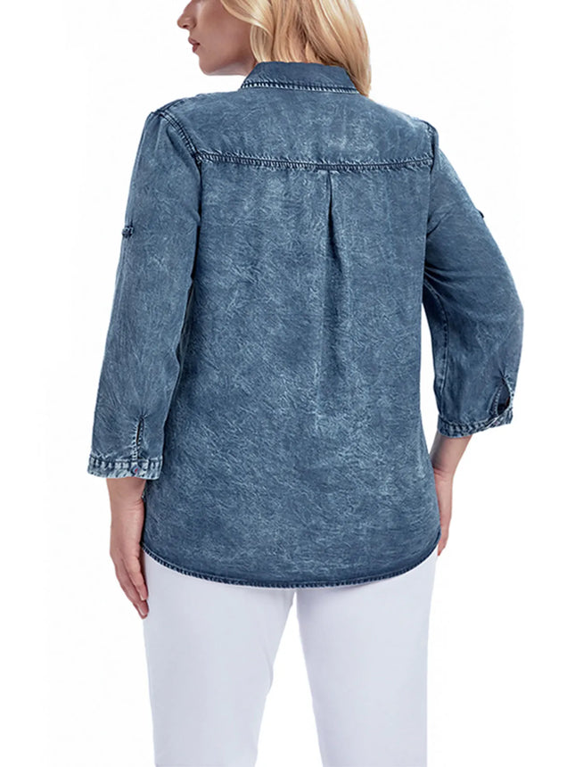 Women Plus Size Woven Spring And Autumn Denim Fashion Shirt