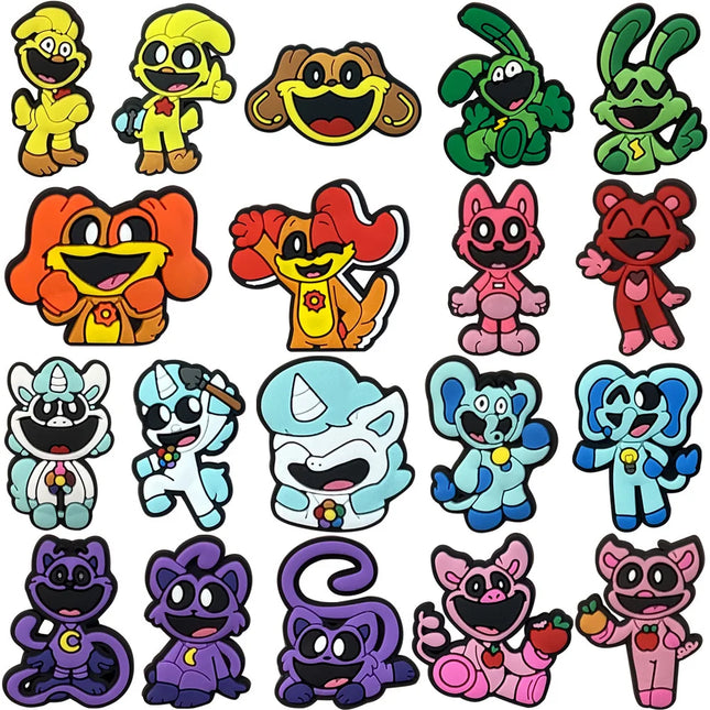 19pcs/set Smiling Critters Shoe Charms Shoe Flower Cute Cartoon Funny Shoe Pretty Accessories Fit Croc Clog Buckle Unisex Gifts