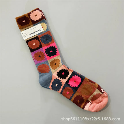 Bonne Maison French Small Batch Women's Fun Oil Painting Style Mid-Calf Cotton Dopaamine Colorful Socks Moisture Wicking Sweat