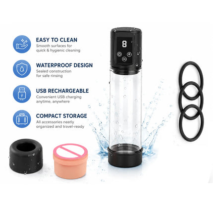 Vacuum Pump Adult Rechargeable for Men, Electric Suction Enhancer with Adjustable Modes, Rings and Silicone Cup for Wellness