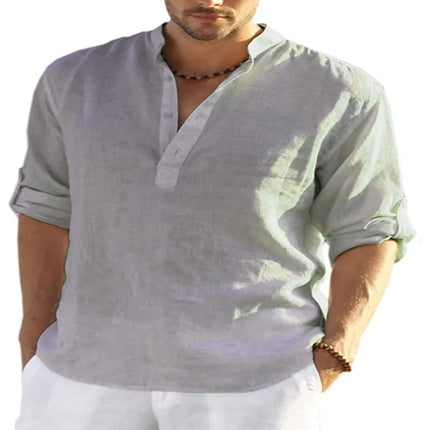 Men's Long Sleeve Cotton Linen Shirt Casual Shirt Oversize Plus Size S-5XL Henley Collar Beach Style Hawaiian Vacation