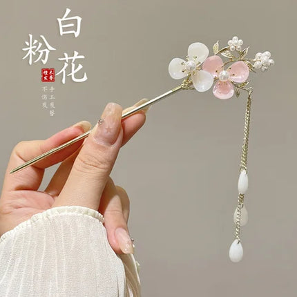 Neo Chinese Hairpin For Women Trendy Metal Flower Tassel Hair Stick Girls Daily Travel Shopping Jewelry Hair Accessories 1pc