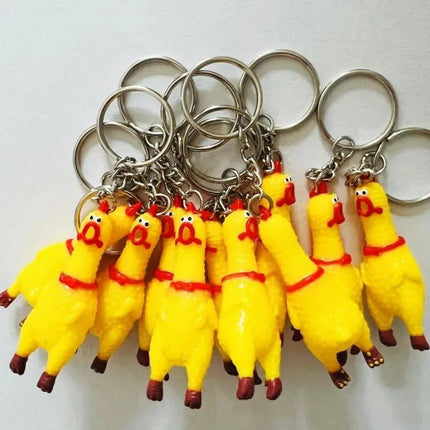 Yellow Shrilling Chicken Keychains Creative Mini Rubber Squeeze Screaming Chicken Key Chains Funny Bag Pendant Decor Keyrings