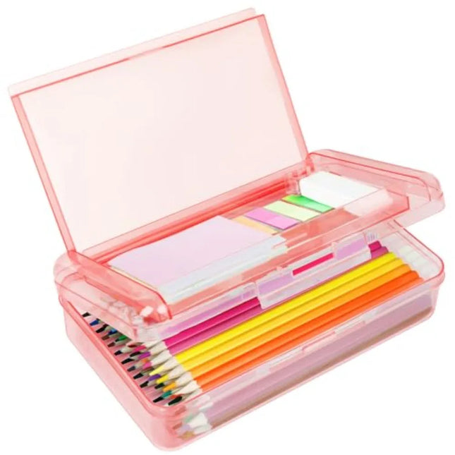 Plastic Pencil Box, Large Capacity Pencil Case, Double-Layer Pencil Boxes for Adults, Colored Pencil Case, Hard Crayon Box Stor