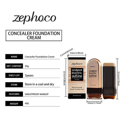 Zephoco Moisturizing Concealer Foundation Stick Long Lasting Full Coverage Covers Dark Circles Acne Scars Face Base Makeup