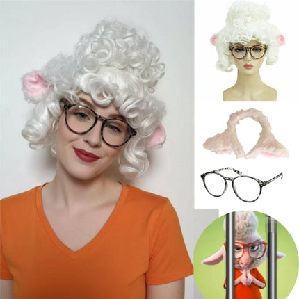 REEWES-Gazelle Goat Costume Wig,Brown Headband Accessories, Short Blonde Purple Wavy Synthetic Wigs,  Anime Cosplay, Drama Party