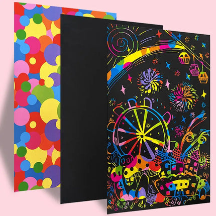 Rainbow Scratch Paper Note Children's Art Book Black DIY Rainbow Art Paper Card Neon Scratch Book Color Drawing Scratch Book
