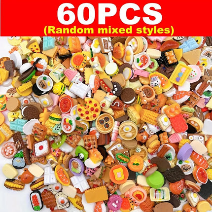 30/60Pcs Mini Food Toys Mixed Style Resin Food Dolls Kitchen Pretend Play Mini Food Dolls Diy Accessories For Adults And Teens