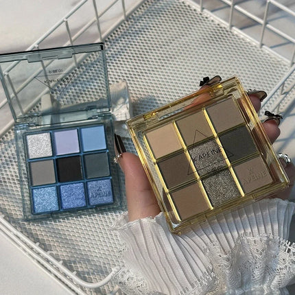 9 Colors Dark Punk Smoked Eyeshadow Palette Blue Black Pearl Matte Eye Shadow Makeup Palette Brightening Shimmer Lying Silkworm