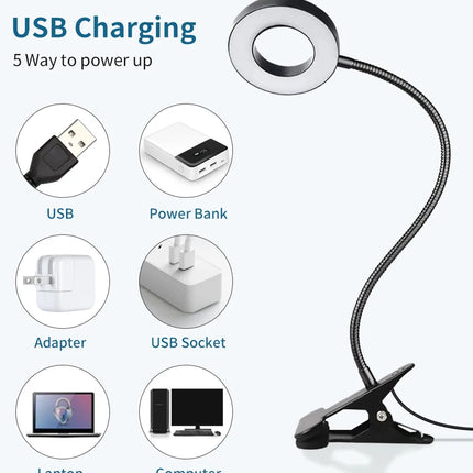 Clip on Light LED Reading Book Study Lamp 3 Color Modes 10 Brightness Eye Protection 360° Flexible Gooseneck Student Desk Lamp