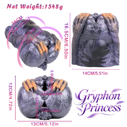 SHAZ Fantasy Purple Dragon with Breast Shaped Masturbator, Body-Safe Platinum Silicone Dual Channel Stroker, Male Pleasure Toy