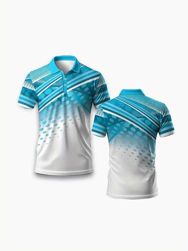 Summer Fashion All Season ComfortableMen's Casual Short Sleeved Shirt TopMen's Geometric Pattern Printed ShortSleeved Polo Shirt