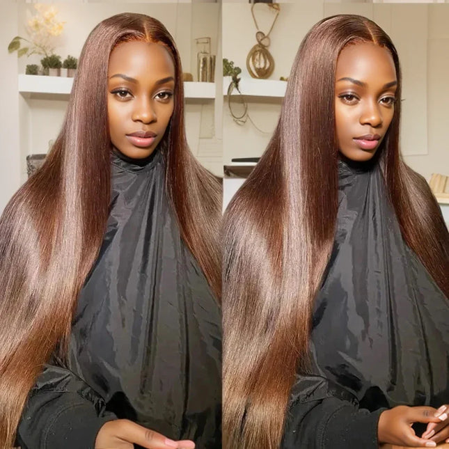 30 36 Inch Chocolate Brown 13x4 Straight Human Hair Lace Front Wig Brazilian Colored 13X6 Transparent Lace Frontal Wig For Women