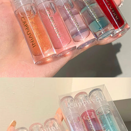 Cappuvini Ice Stick Shape Lip Oil Balm Transparent Texture Moisturizing Hydrating Luminous Lips Long-Lasting Moisture,