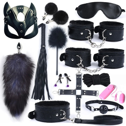 BDSM Bondage Sex Toys for Women Bdsm Sex Bondage Set Handcuffs Whip 40CM Fox Tail Anal Plug Adult Games Sex Toys Kits