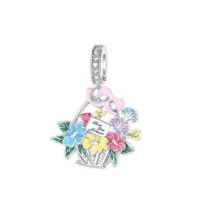 925 Silver Flowers Bouquet Rose Sunflower Blossom Petal Charms Beads Pendant Bracelet Necklace DIY Valentine's Day Gift Jewelry