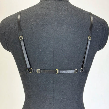 Women Sexy Lingerie Fashionable Straps Hollowed Out Black Wire Harness Strap Corset Shaped Bra Spandex Harajuku Gothic Black Bra