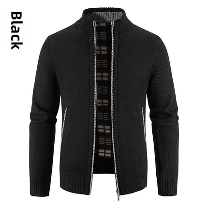 Men's Thickened Woolen Cardigan Coat Zipper Collar Knitted Sweater Autumn Winter New Style Fashion Urban Youth Casual Knitwear