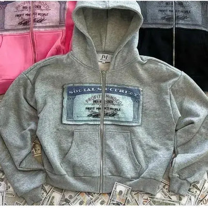 Zipper Hoodie Women Street Y2K New Punk American Hip Hop Joker Pattern 2025 Fleece Padded Sweatshirt Unisex Casual Hoodie