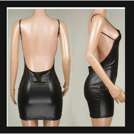 Women's Faux Leather Short Dress, Sexy Black Allure: Top Short Club Dresses Wet Look Latex Push Up Bra Mini Dress Gown For Women