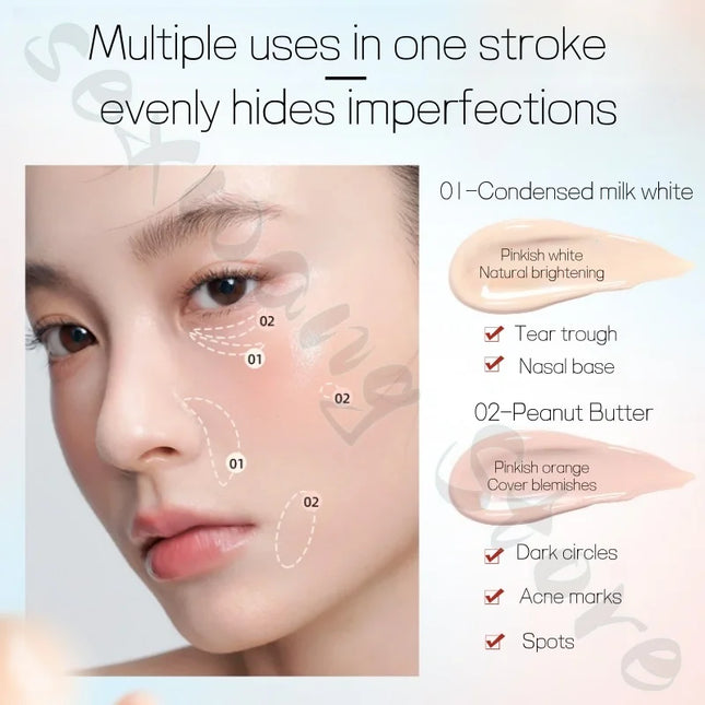 MSMEESHU flawless concealer emulsion covers spots, acne marks, tear troughs, brightens the face and is not easy to get stuck.