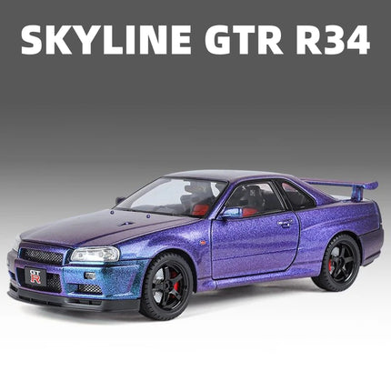1/18 Skyline GTR R34 Modified Car Alloy Car Model Sound and Light Pull Back Children's Toy Collectibles Birthday gift