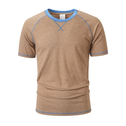 2026 New Men Contrast Stitch Raglan Sleeve T Shirt Slim Fit Soft Breathable Crew Neck Daily Casual Summer Short Sleeve Tees