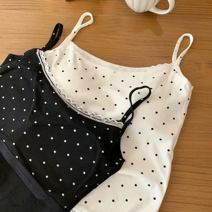 Sweet Sle Lace Polka Dot Svel Tank Top Padded Inner Wear Outerwear for Spring Summer Travel Outfit Casual Women's Vest