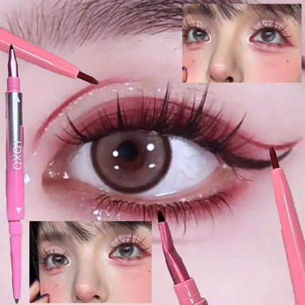 Long-lasting Natural 3D Inner Membrane Red Lying Silkworm Eye Liner Pen with Angle Folding Halo Dye Brush Double Head Eyeliner