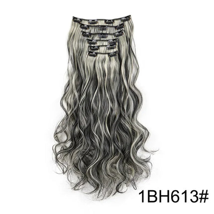 Black Hair Extensions 24"/60cm 6pcs/set Women Long Straight Synthetic Full Head Clip 16 Clips Ombre Heat Resistant Fiber Hair