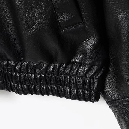 MUJER Black Faux Leather Jackets for Women Outerwears Office Women's Bomber Jacket Snap Button Demi-season Jacket for Women Coat