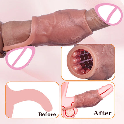 Dick Sleeve Enlargement Lock Sperm Penis Ring Adult Men Sex Toy Enlarged and Thicken Cock Sleeve Soft Silicone Male 18+ Sexy Toy