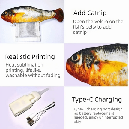1/3Pcs Wagging Tail Electric Simulation Fish Cat Motion Sensor Tap-Activated Interactive Cat 3 Flapping Mode