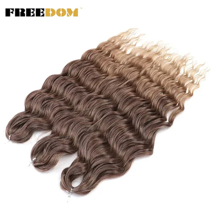 FREEDOM Synthetic Braiding Hair Extensions Deep Wavy 24 inch Long Curly Braids Hair Ombre Brown Rainbow Twist Crochet Hair